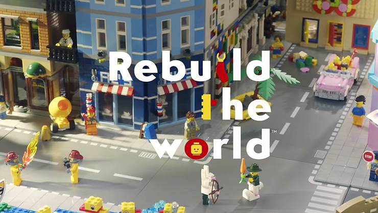 lego ad with the slogan "rebuild the world "in a lego city