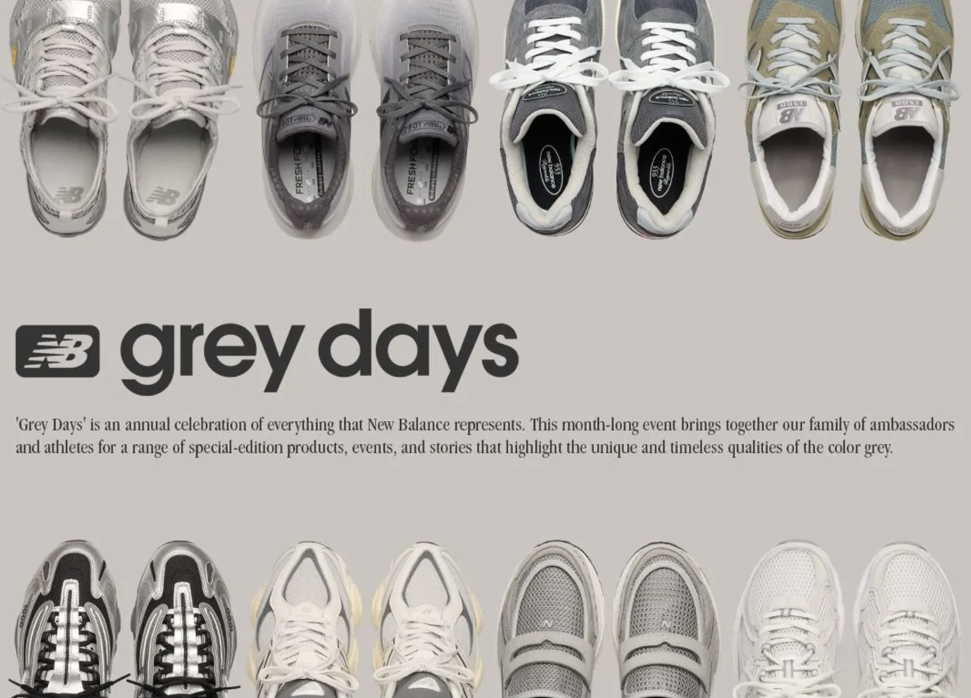 photo of grey new balance footwear for grey days campaign