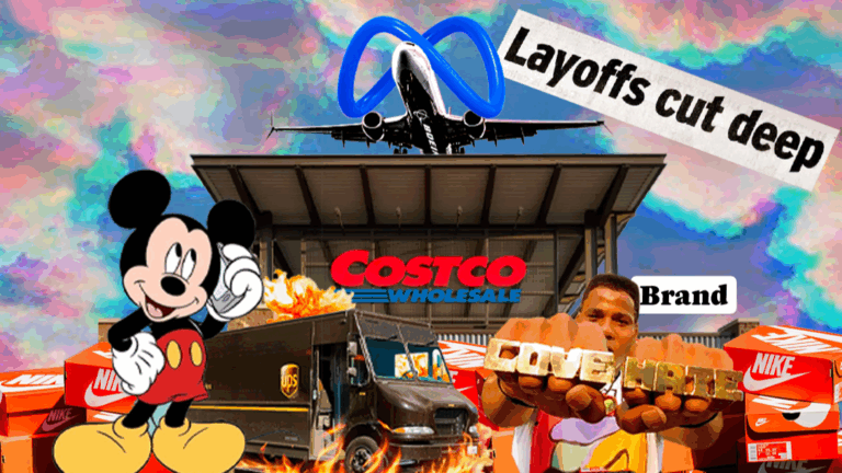 Collage of brands like Boeing, Meta, Disney, Nike, and UPS showing layoffs and consumer trust challenges in today’s market.
